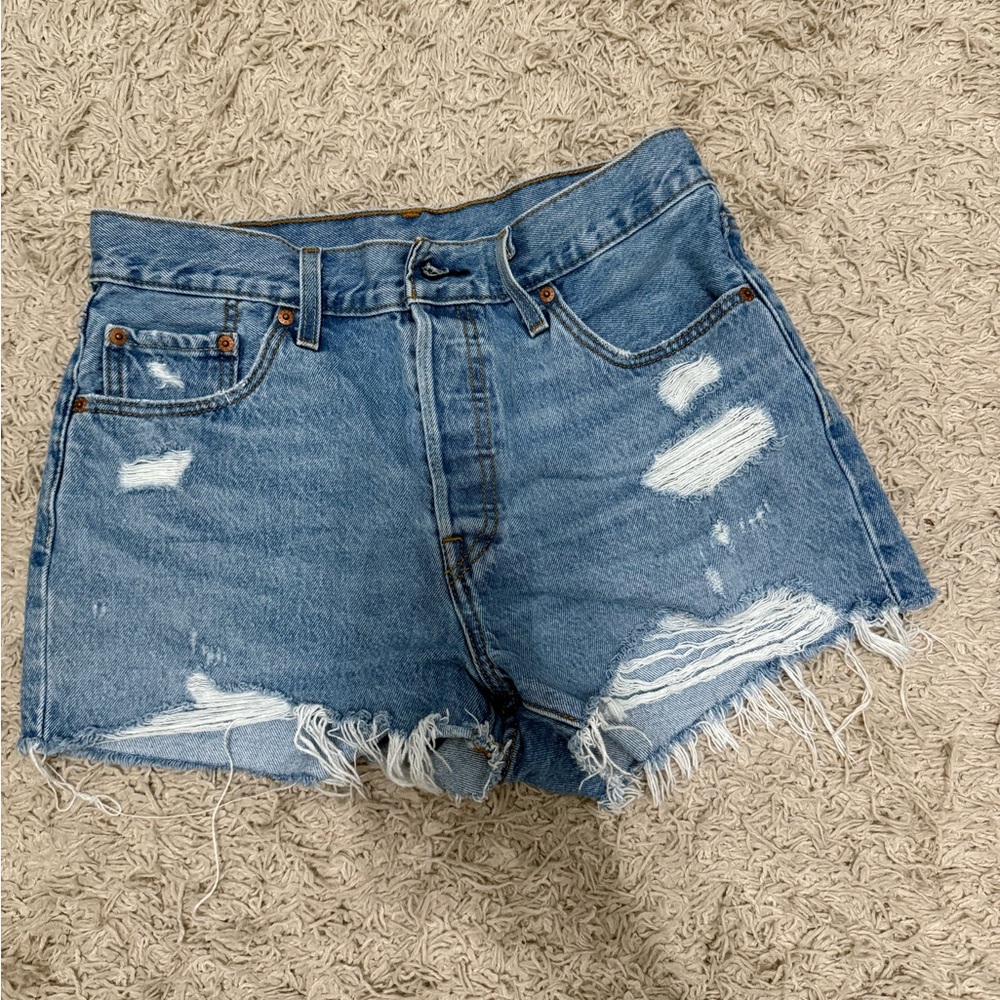 Levi's Blue Distressed Jean Shorts